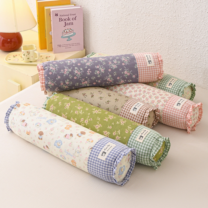 91家纺网 家纺一手货源 找家纺 （总）大熊枕芯 2025新款田园风全棉双层纱圆柱糖果荞麦枕头枕芯