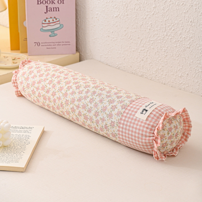 91家纺网 家纺一手货源 找家纺 大熊枕芯 2025新款田园风全棉双层纱圆柱糖果荞麦枕头枕芯 双层纱圆柱-粉