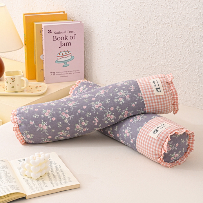 大熊枕芯 2025新款田园风全棉双层纱圆柱糖果荞麦枕头枕芯 双层纱圆柱-紫