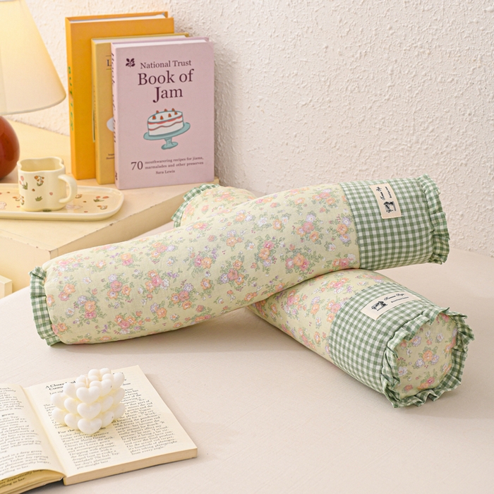 91家纺网 家纺一手货源 找家纺 （总）大熊枕芯 2025新款田园风全棉双层纱圆柱糖果荞麦枕头枕芯