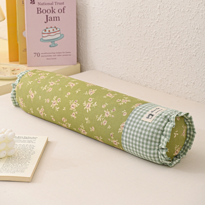 91家纺网 家纺一手货源 找家纺 大熊枕芯 2025新款田园风全棉双层纱圆柱糖果荞麦枕头枕芯 双层纱圆柱-绿