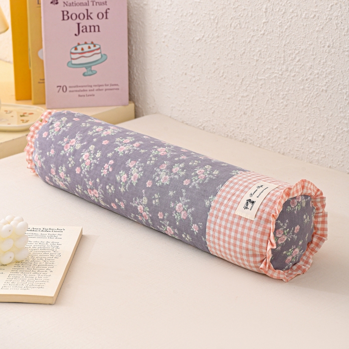 91家纺网 家纺一手货源 找家纺 大熊枕芯 2025新款田园风全棉双层纱圆柱糖果荞麦枕头枕芯 双层纱圆柱-紫