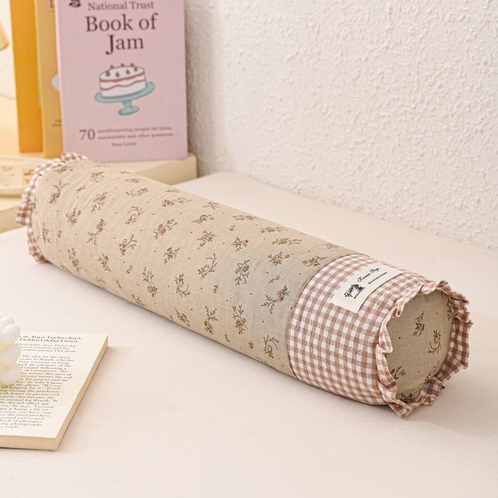 91家纺网 家纺一手货源 找家纺 大熊枕芯 2025新款田园风全棉双层纱圆柱糖果荞麦枕头枕芯 双层纱圆柱-咖