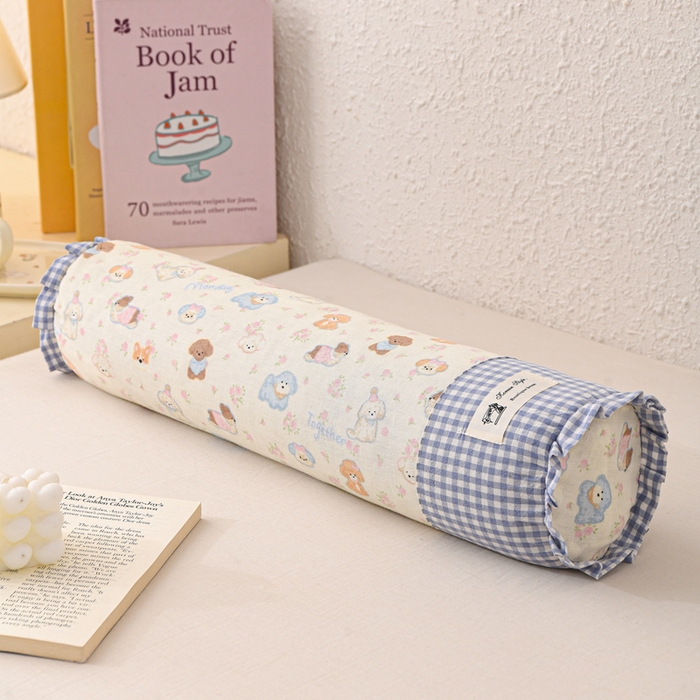 91家纺网 家纺一手货源 找家纺 大熊枕芯 2025新款田园风全棉双层纱圆柱糖果荞麦枕头枕芯 双层纱圆柱-小狗