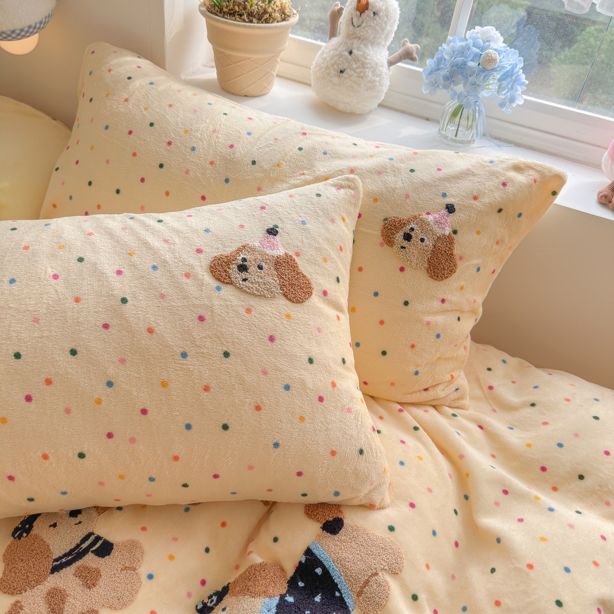 91家纺网 家纺一手货源 找家纺 优卡迪家纺馆 2025新款牛奶绒毛巾绣四件套 下载文件包含买家秀 波点旺旺-奶黄