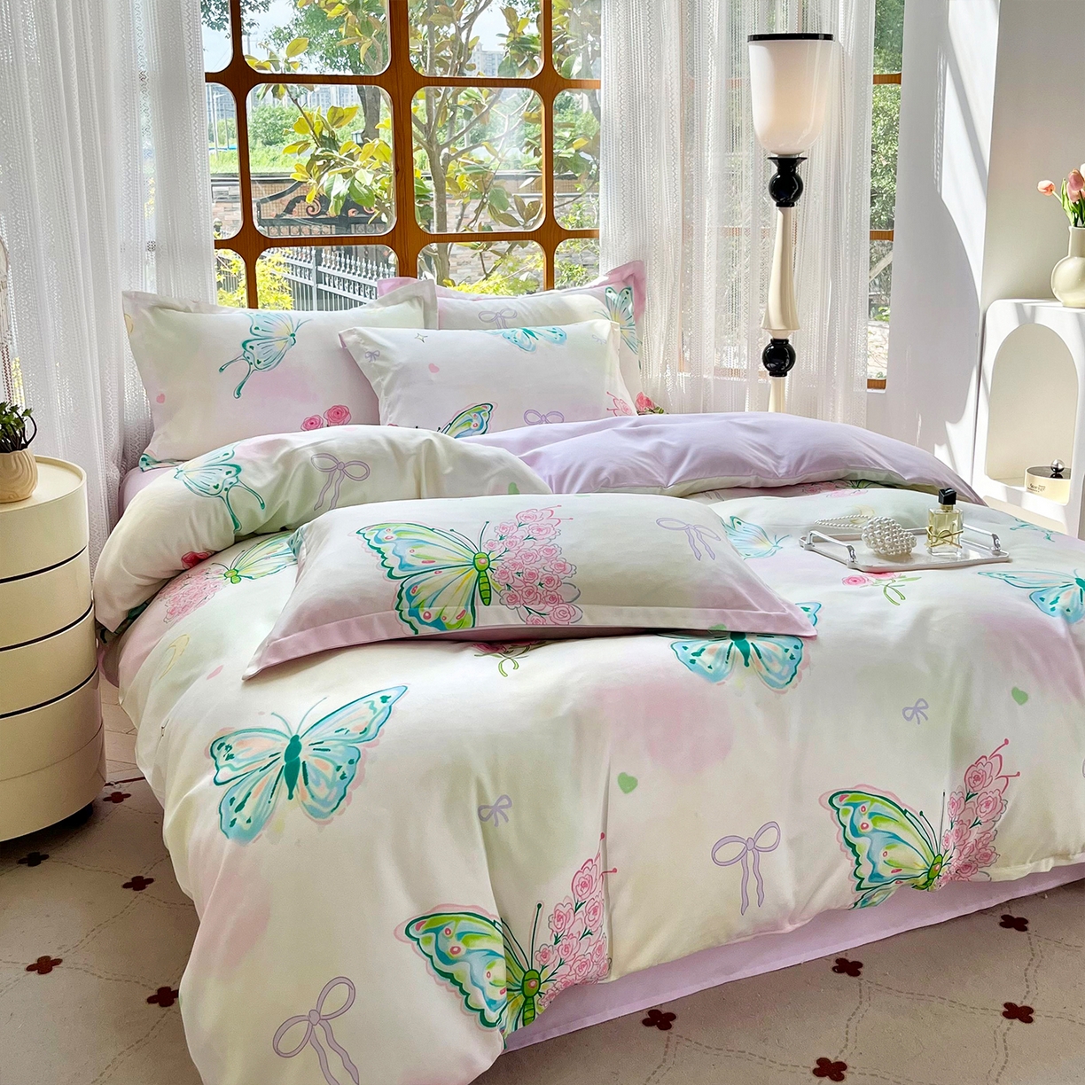 91家纺网 家纺一手货源 找家纺 佳宇轩 2025新款活性数码印花单人三件套双人四件套 翩翩起舞