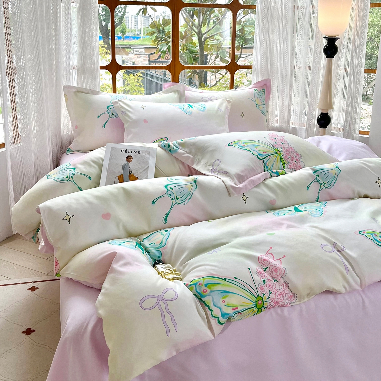 91家纺网 家纺一手货源 找家纺 佳宇轩 2025新款活性数码印花单人三件套双人四件套 翩翩起舞