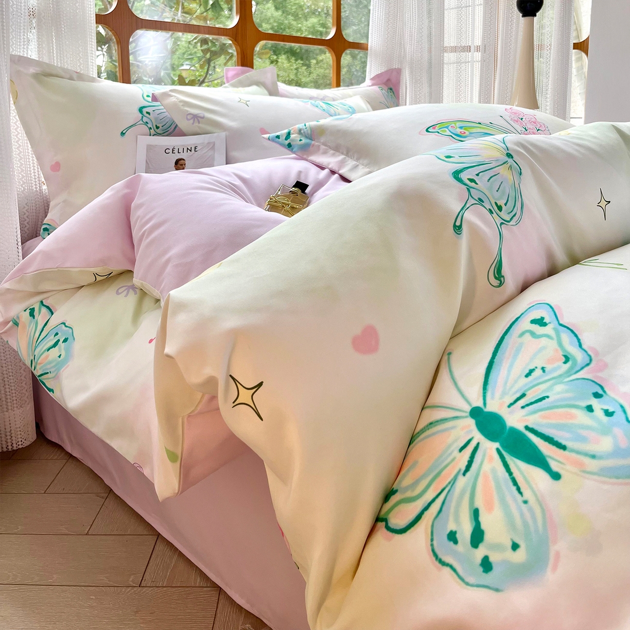 91家纺网 家纺一手货源 找家纺 佳宇轩 2025新款活性数码印花单人三件套双人四件套 翩翩起舞