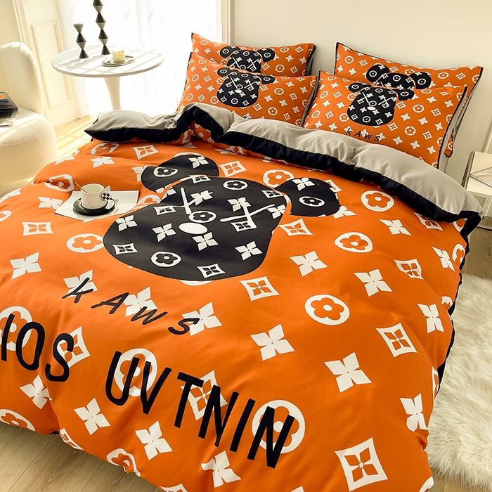 91家纺网 家纺一手货源 找家纺 色鬼布艺高端家居主号 2025秋冬新款网红款水洗棉四季款四件套 熊头橙