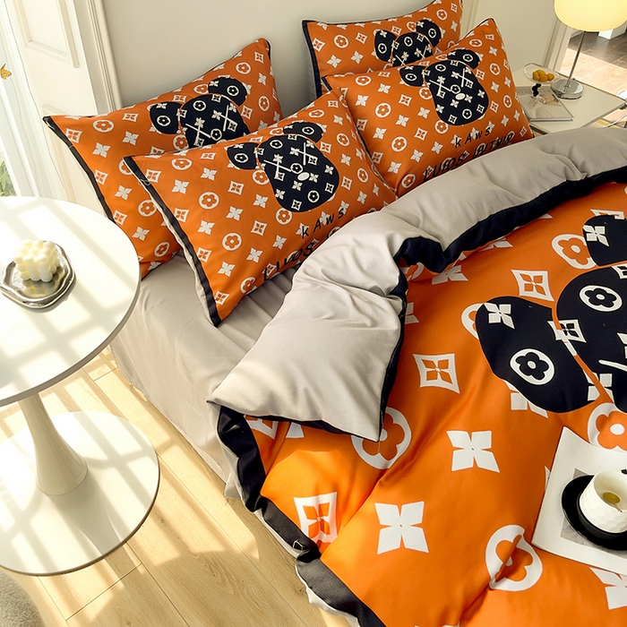 91家纺网 家纺一手货源 找家纺 色鬼布艺高端家居主号 2025秋冬新款网红款水洗棉四季款四件套 熊头橙