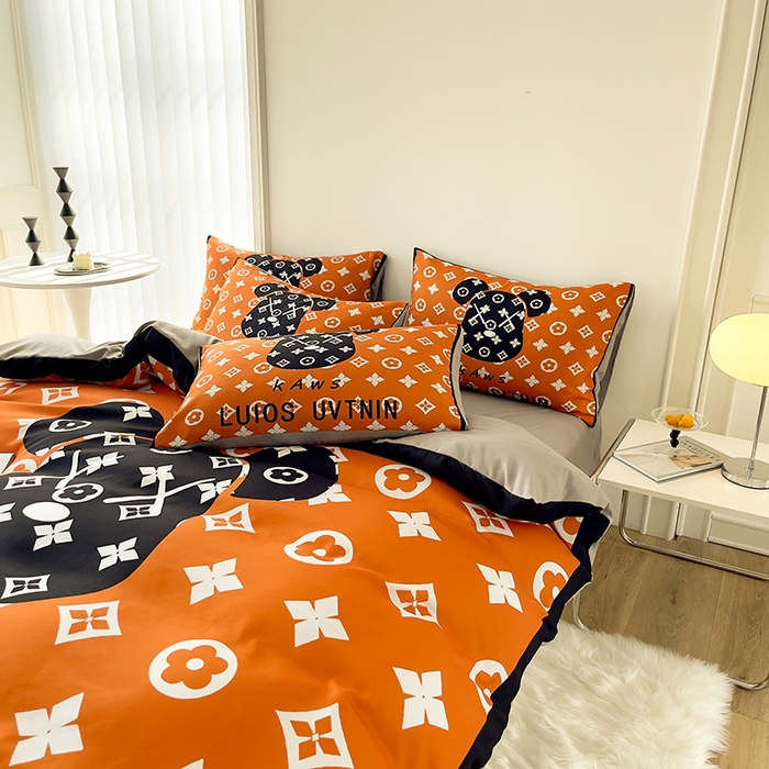 91家纺网 家纺一手货源 找家纺 色鬼布艺高端家居主号 2025秋冬新款网红款水洗棉四季款四件套 熊头橙