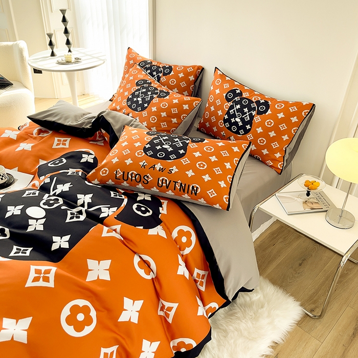 91家纺网 家纺一手货源 找家纺 色鬼布艺高端家居主号 2025秋冬新款网红款水洗棉四季款四件套 熊头橙