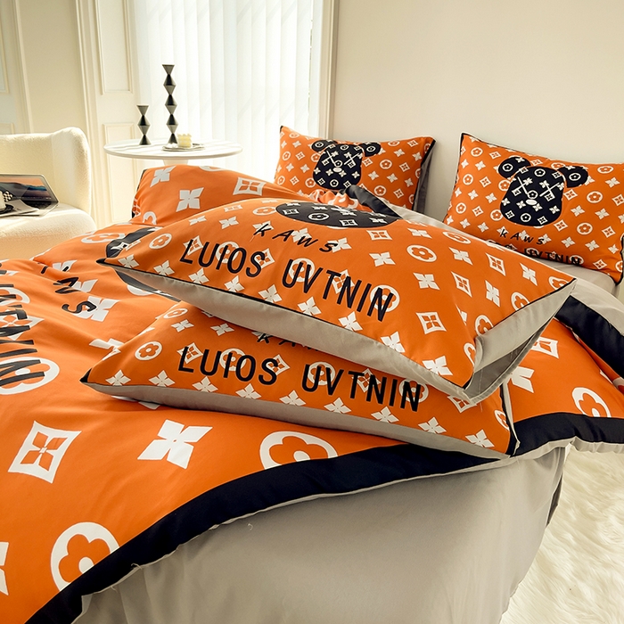 91家纺网 家纺一手货源 找家纺 色鬼布艺高端家居主号 2025秋冬新款网红款水洗棉四季款四件套 熊头橙