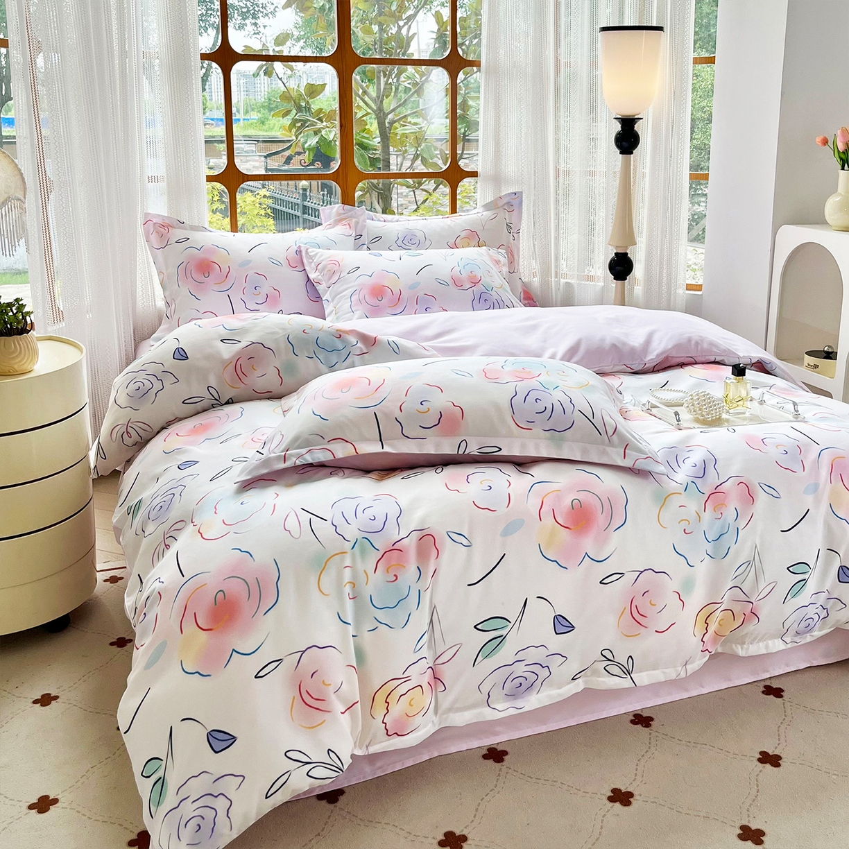 91家纺网 家纺一手货源 找家纺 佳宇轩 2025新款活性数码印花单人三件套双人四件套 云景花开