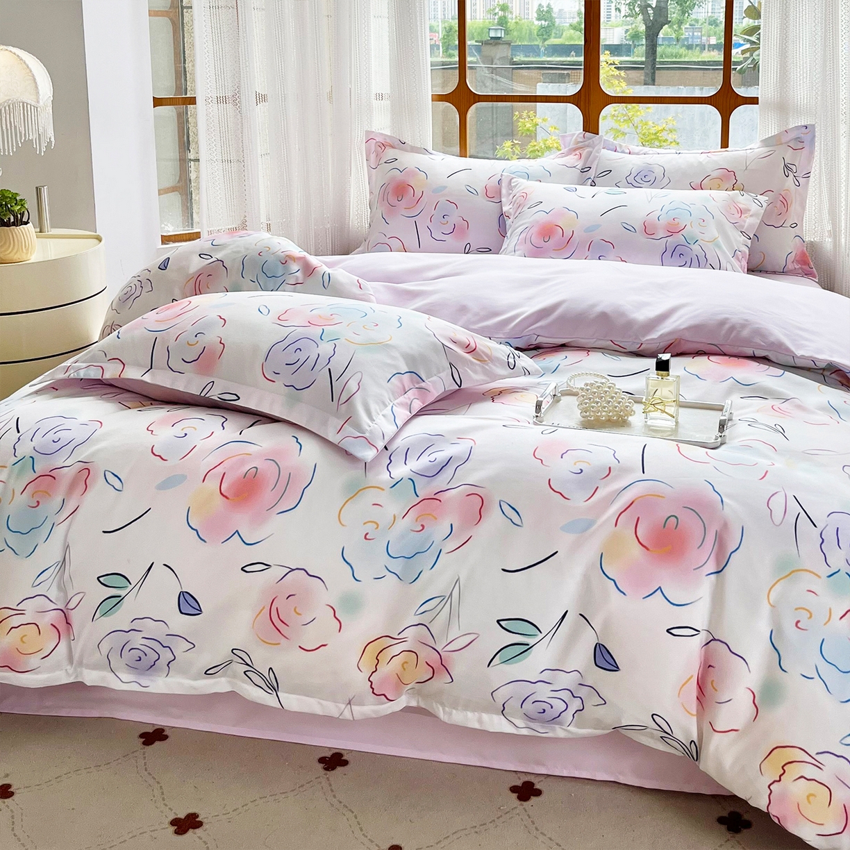 91家纺网 家纺一手货源 找家纺 佳宇轩 2025新款活性数码印花单人三件套双人四件套 云景花开