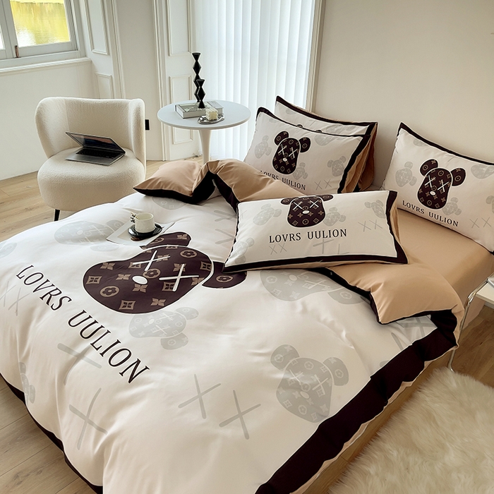 91家纺网 家纺一手货源 找家纺 色鬼布艺高端家居主号 2025秋冬新款网红款水洗棉四季款四件套 熊头咖