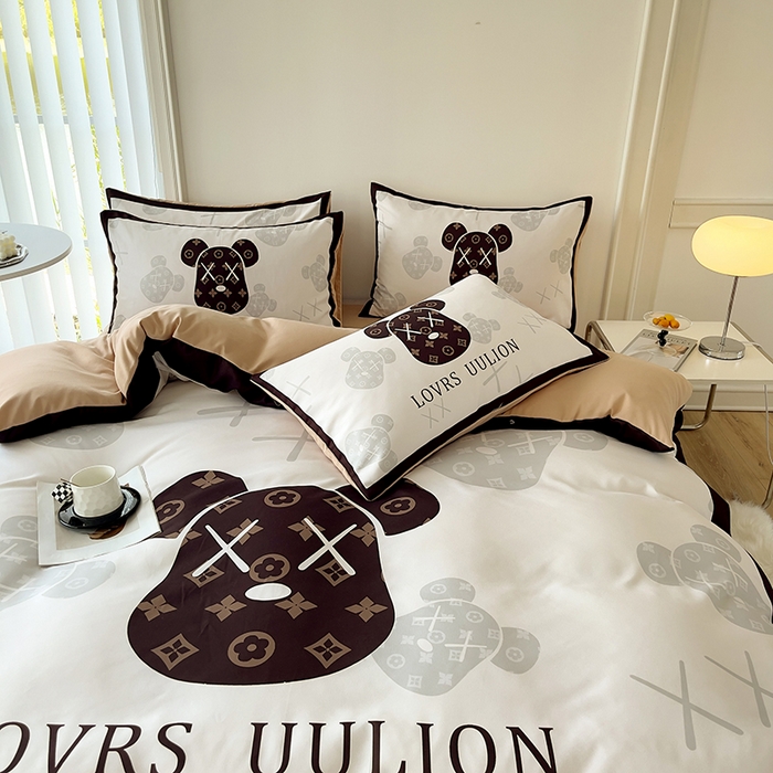 91家纺网 家纺一手货源 找家纺 色鬼布艺高端家居主号 2025秋冬新款网红款水洗棉四季款四件套 熊头咖