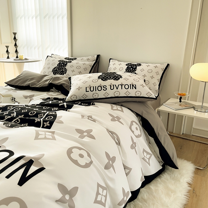 91家纺网 家纺一手货源 找家纺 色鬼布艺高端家居主号 2025秋冬新款网红款水洗棉四季款四件套 熊仔白