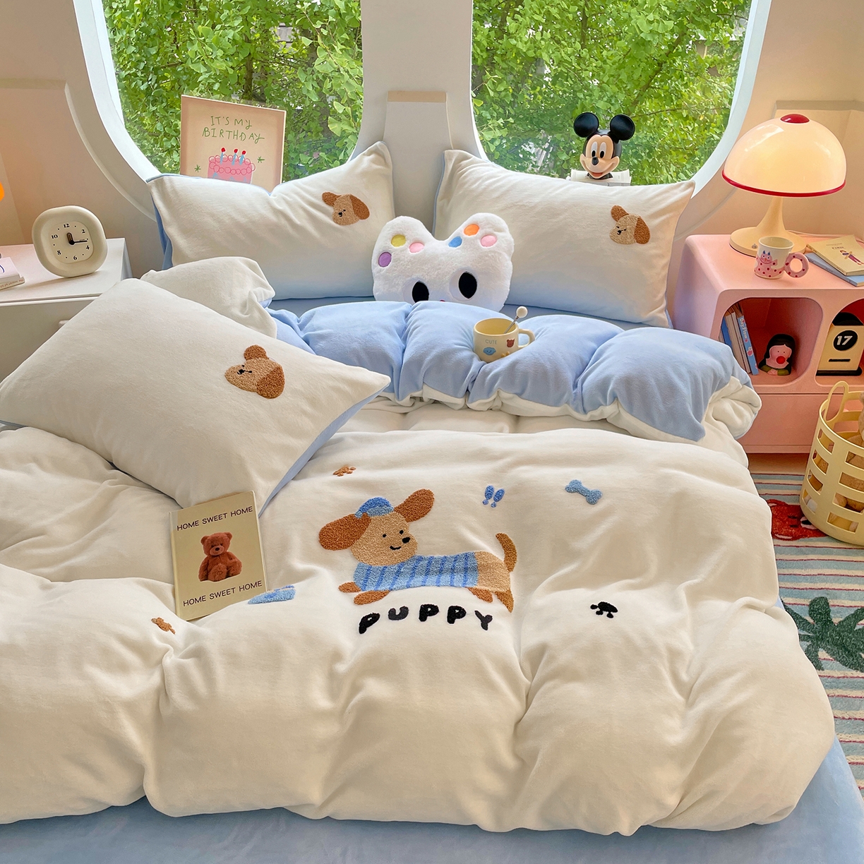 优卡迪家纺馆 2025新款牛奶绒毛巾绣四件套 下载文件包含买家秀 好运狗-奶白