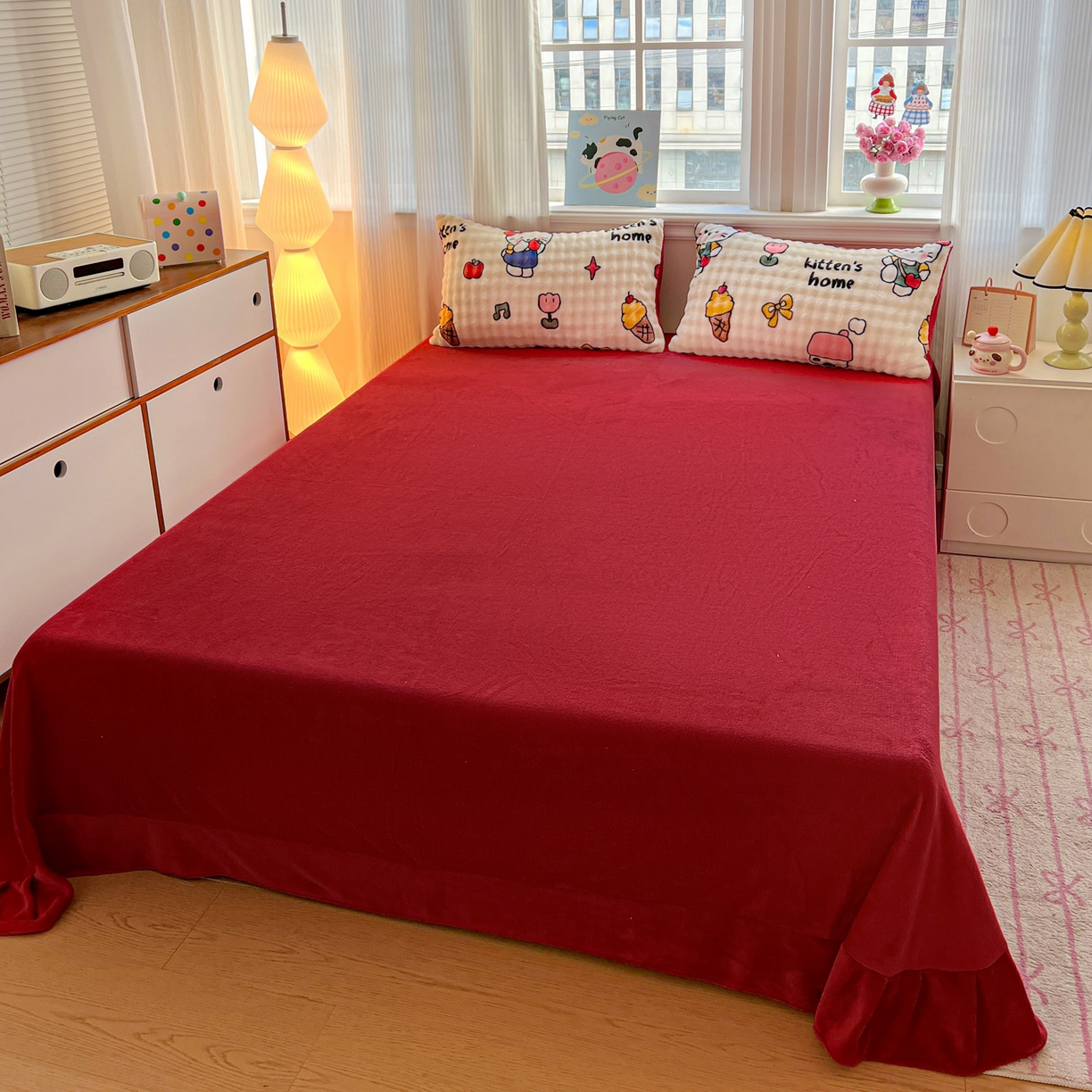 91家纺网 家纺一手货源 找家纺 典曼家纺 2025新款亲肤舒适保暖泡泡绒四件套 杰瑞猫咪