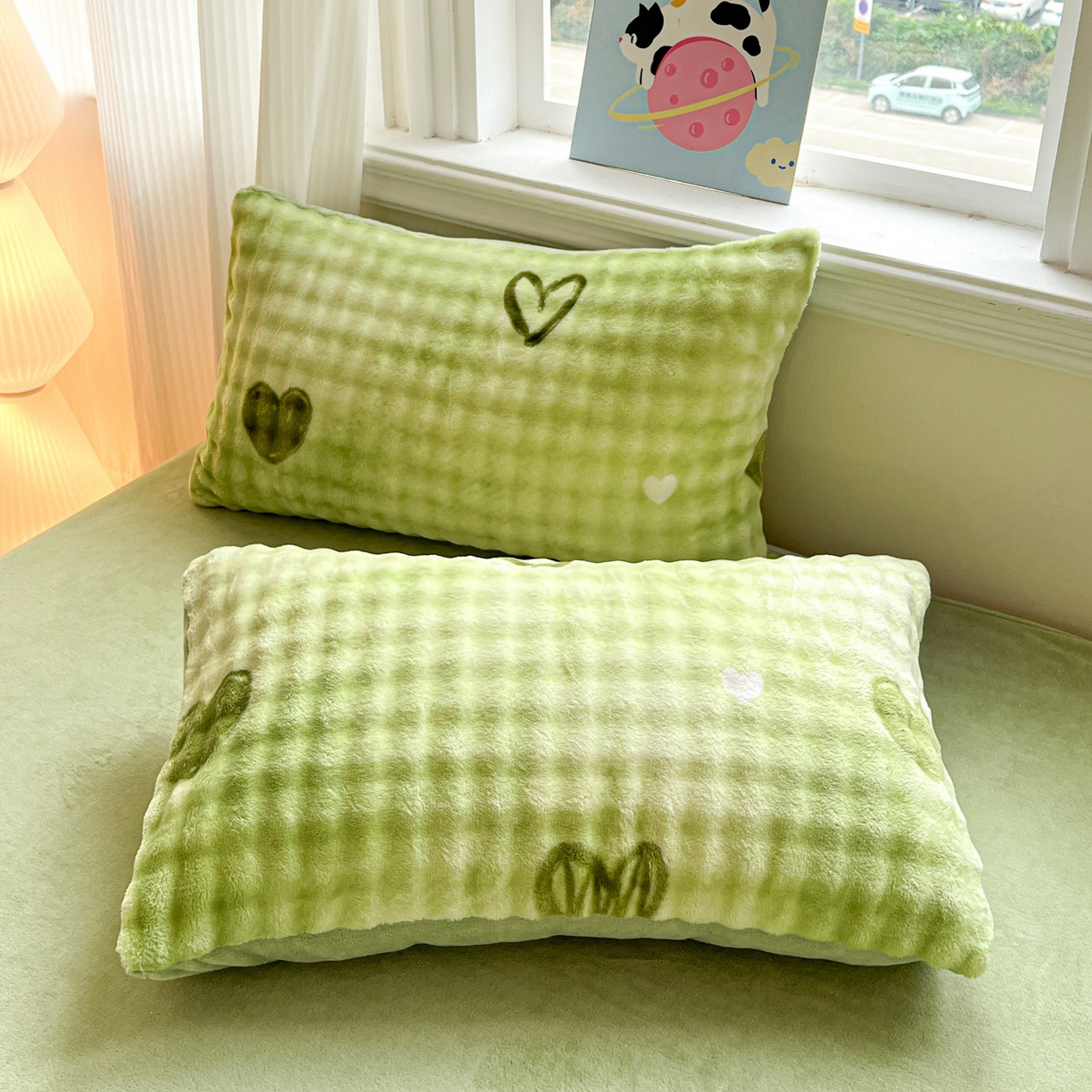 91家纺网 家纺一手货源 找家纺 典曼家纺 2025新款亲肤舒适保暖泡泡绒四件套 绿爱心