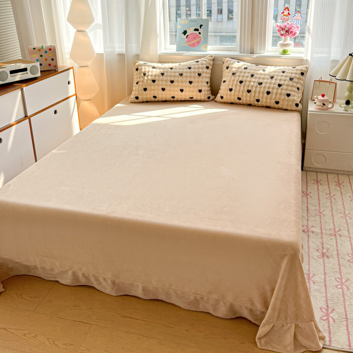 91家纺网 家纺一手货源 找家纺 典曼家纺 2025新款亲肤舒适保暖泡泡绒四件套 焦糖奶咖