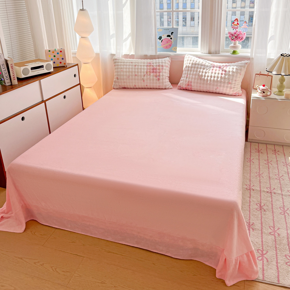 91家纺网 家纺一手货源 找家纺 典曼家纺 2025新款亲肤舒适保暖泡泡绒四件套 蝶恋