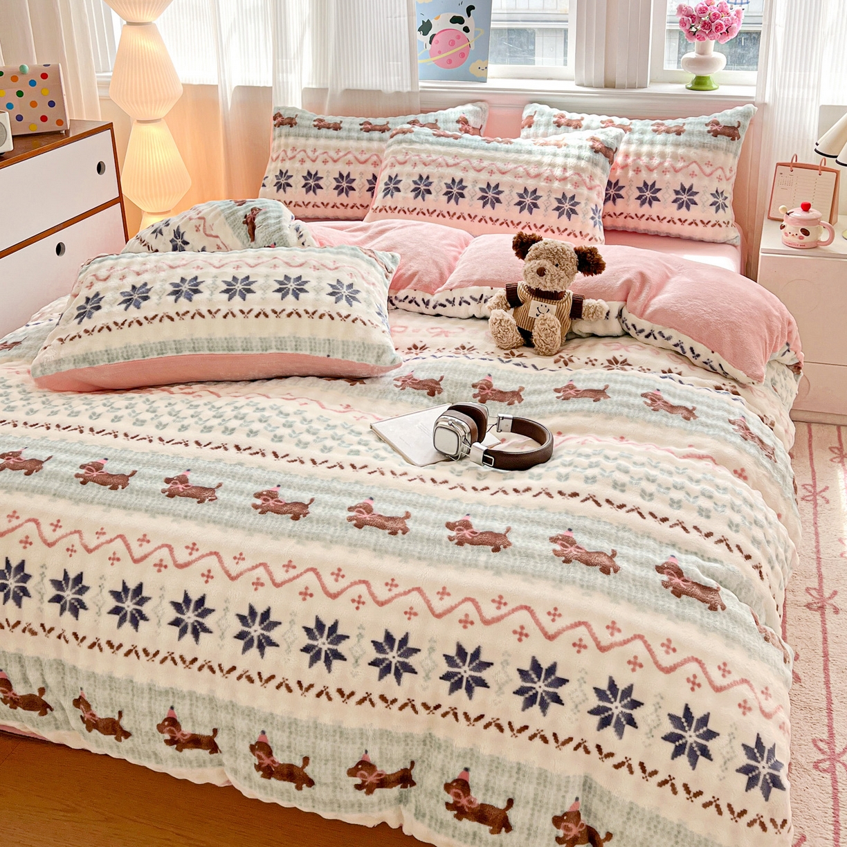 91家纺网 家纺一手货源 找家纺 典曼家纺 2025新款亲肤舒适保暖泡泡绒四件套 汪汪队