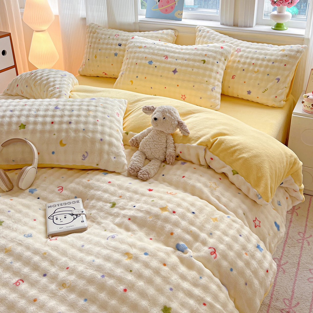 91家纺网 家纺一手货源 找家纺 典曼家纺 2025新款亲肤舒适保暖泡泡绒四件套 奶油起司