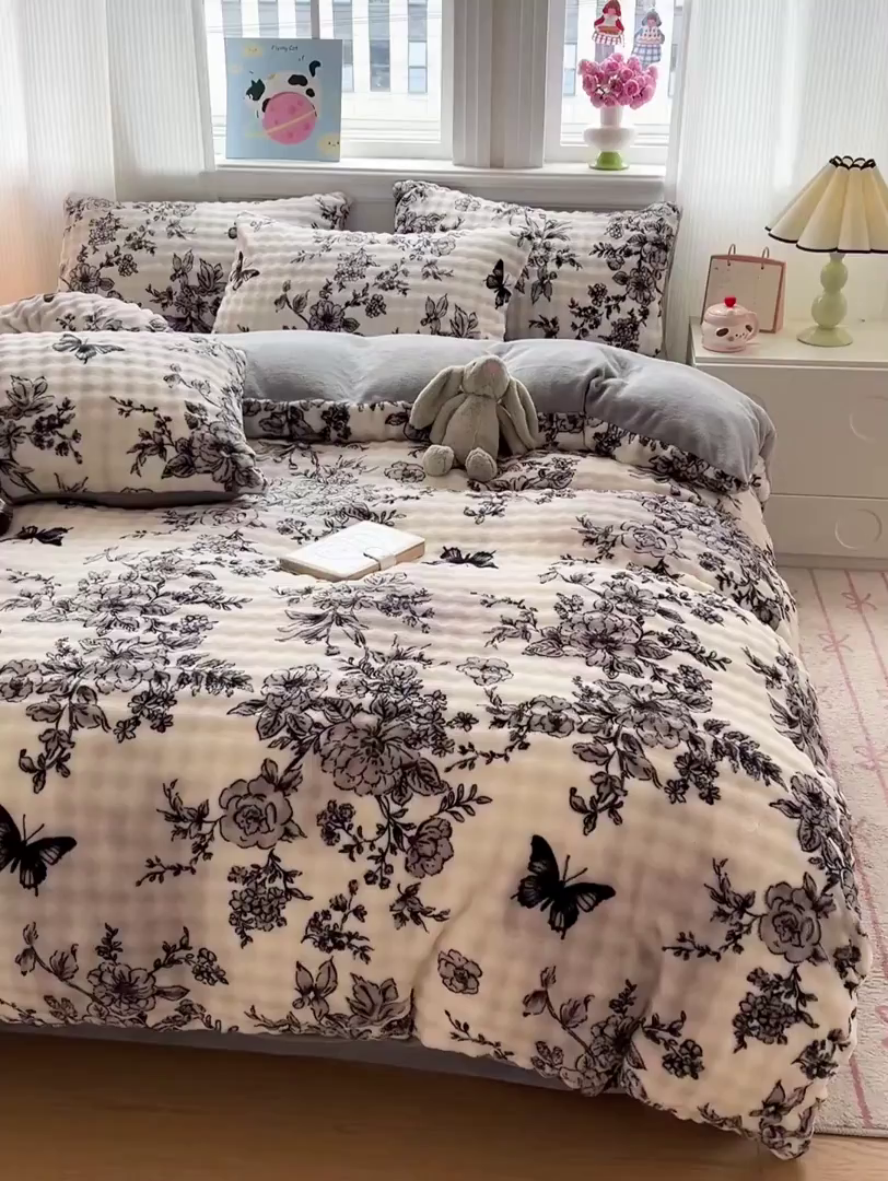 91家纺网 家纺一手货源 找家纺 典曼家纺 2025新款亲肤舒适保暖泡泡绒四件套 奥黛丽