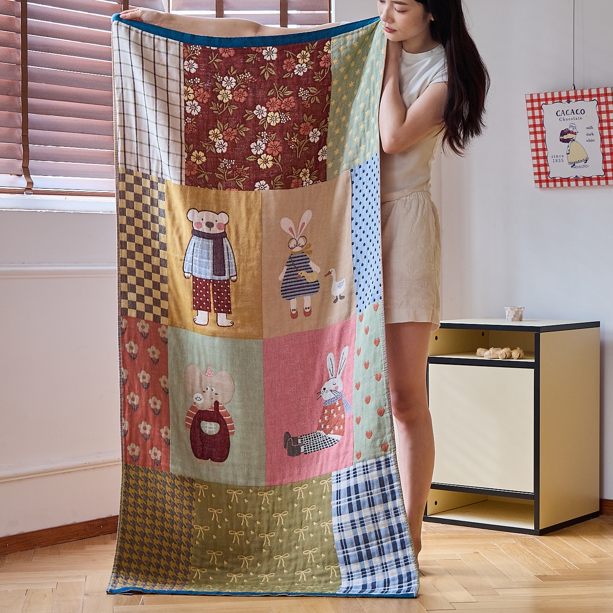 （总）沐瑟家纺 2025新款卡通A类全棉四层纱布浴巾加大毛巾-第四组