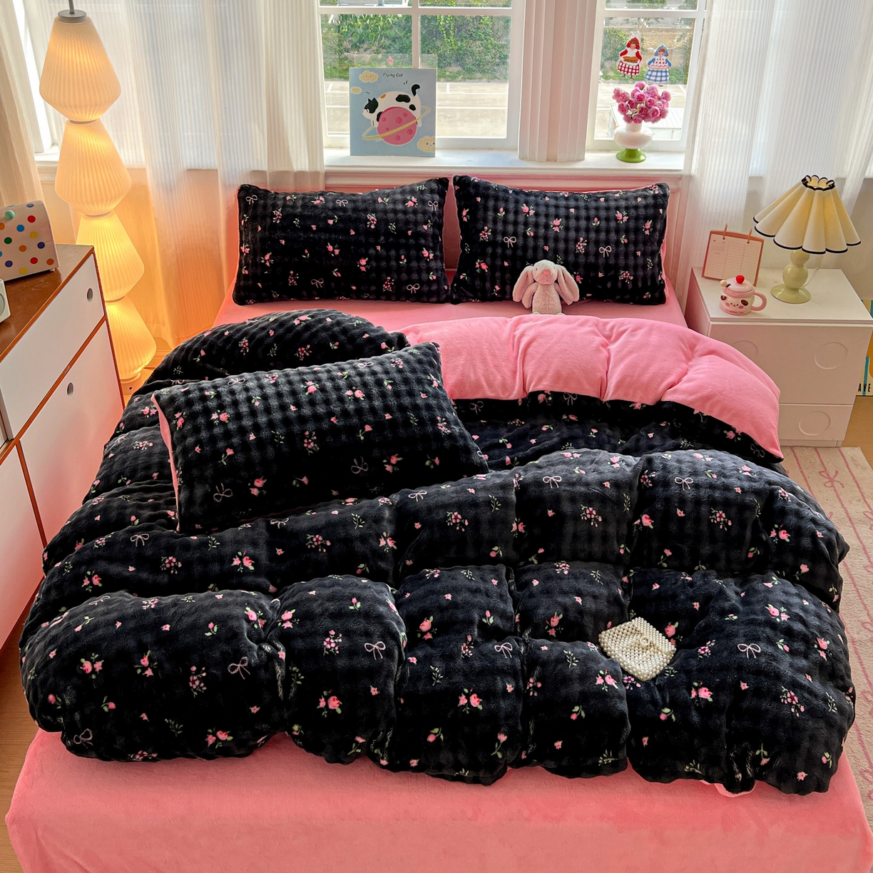 91家纺网 家纺一手货源 找家纺 典曼家纺 2025新款亲肤舒适保暖泡泡绒四件套 暗香