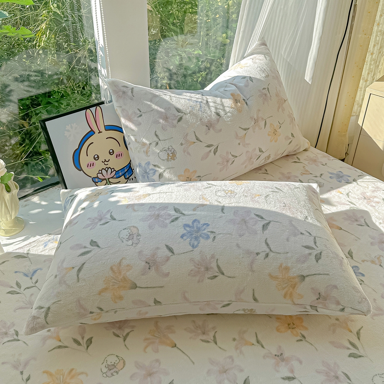 91家纺网 家纺一手货源 找家纺 沐芷 2025 加厚高克重牛奶绒床笠单件/床笠三件套  床笠款床罩床垫保护套罩 【绒】百合兔