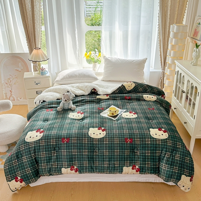 91家纺网 家纺一手货源 找家纺 （总）爱彼家纺 2025新款日韩奶油风羊羔绒+牛奶绒可爱卡通被子被芯秋被冬被被子被芯