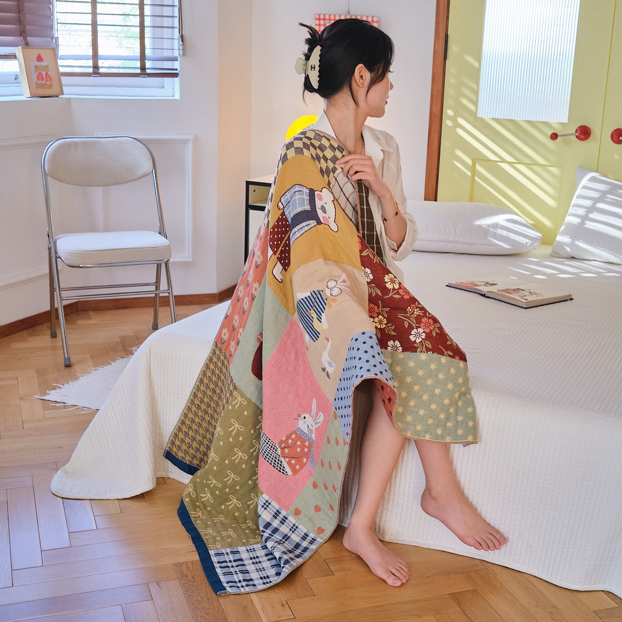 91家纺网 家纺一手货源 找家纺 （总）沐瑟家纺 2025新款卡通A类全棉四层纱布浴巾加大毛巾-第四组