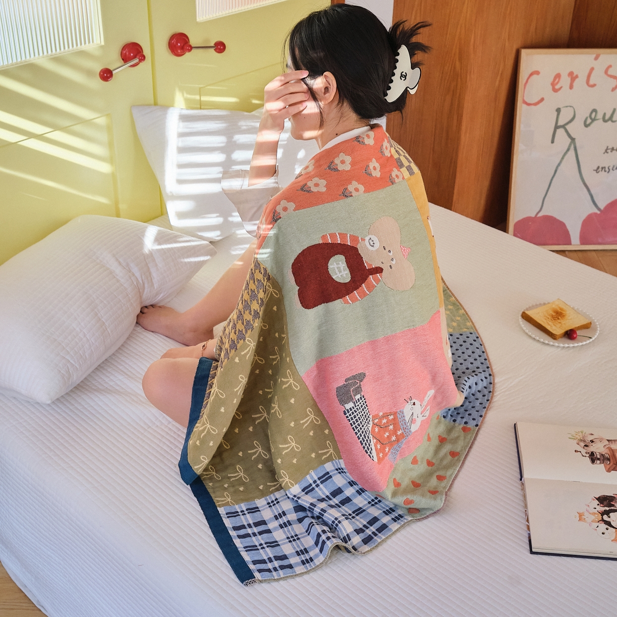 91家纺网 家纺一手货源 找家纺 （总）沐瑟家纺 2025新款卡通A类全棉四层纱布浴巾加大毛巾-第四组