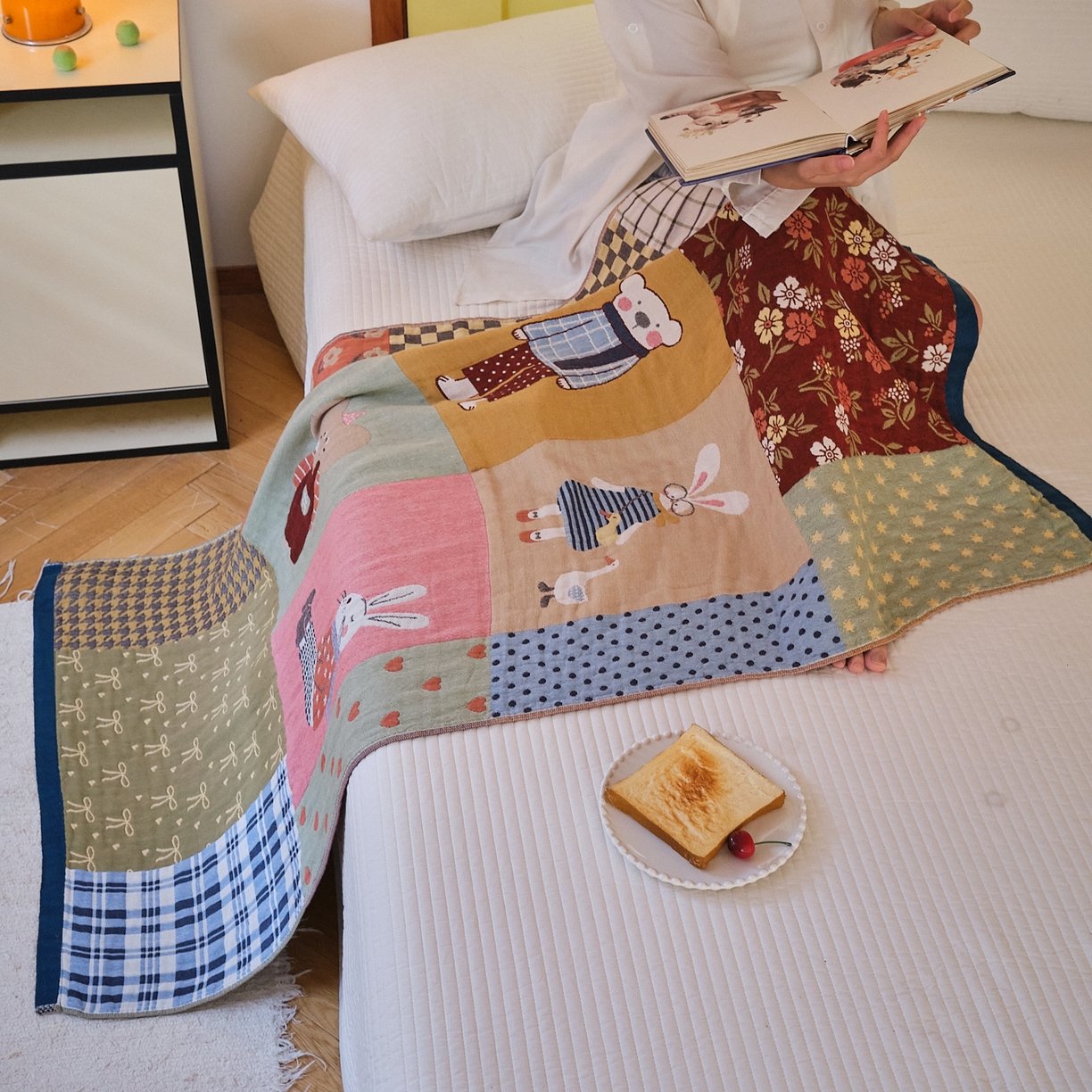 91家纺网 家纺一手货源 找家纺 （总）沐瑟家纺 2025新款卡通A类全棉四层纱布浴巾加大毛巾-第四组