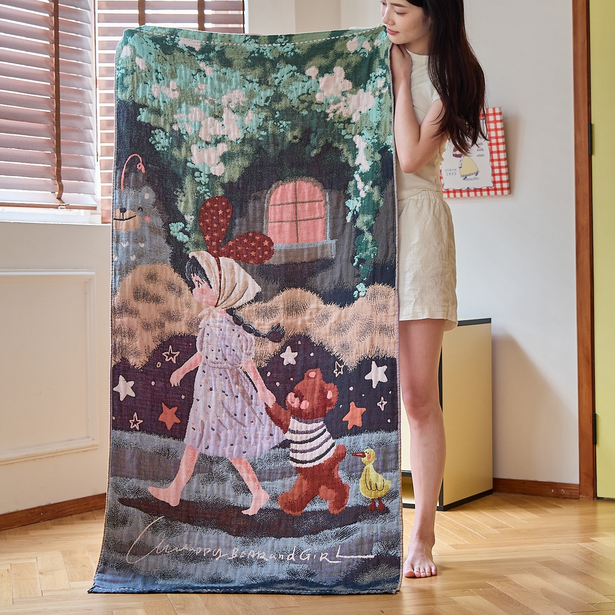 91家纺网 家纺一手货源 找家纺 （总）沐瑟家纺 2025新款卡通A类全棉四层纱布浴巾加大毛巾-第四组