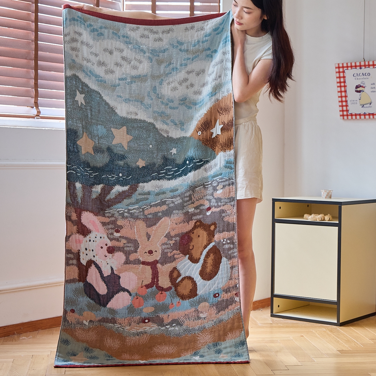 91家纺网 家纺一手货源 找家纺 （总）沐瑟家纺 2025新款卡通A类全棉四层纱布浴巾加大毛巾-第四组