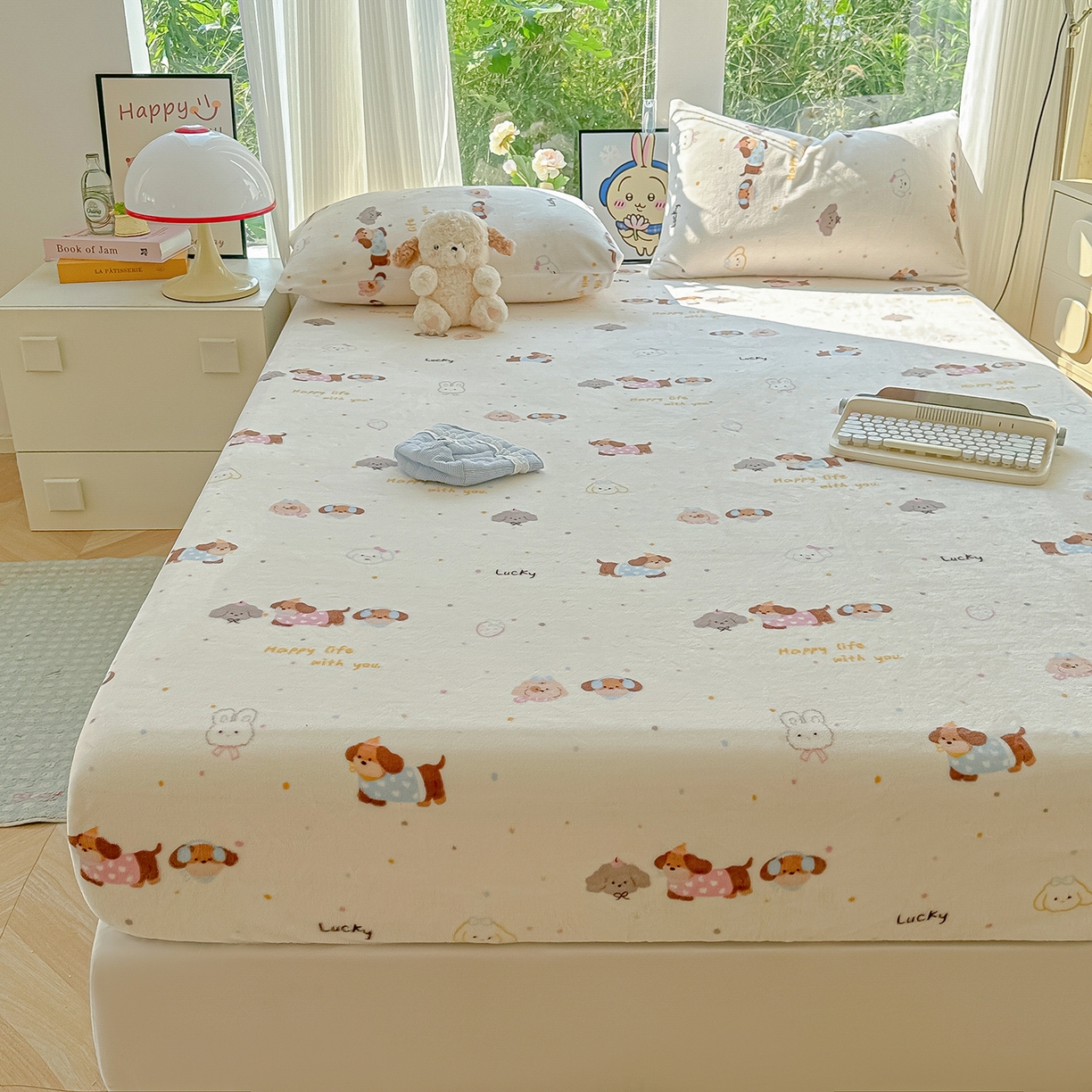 91家纺网 家纺一手货源 找家纺 沐芷 2025 加厚高克重牛奶绒床笠单件/床笠三件套  床笠款床罩床垫保护套罩 【绒】腊肠狗联盟