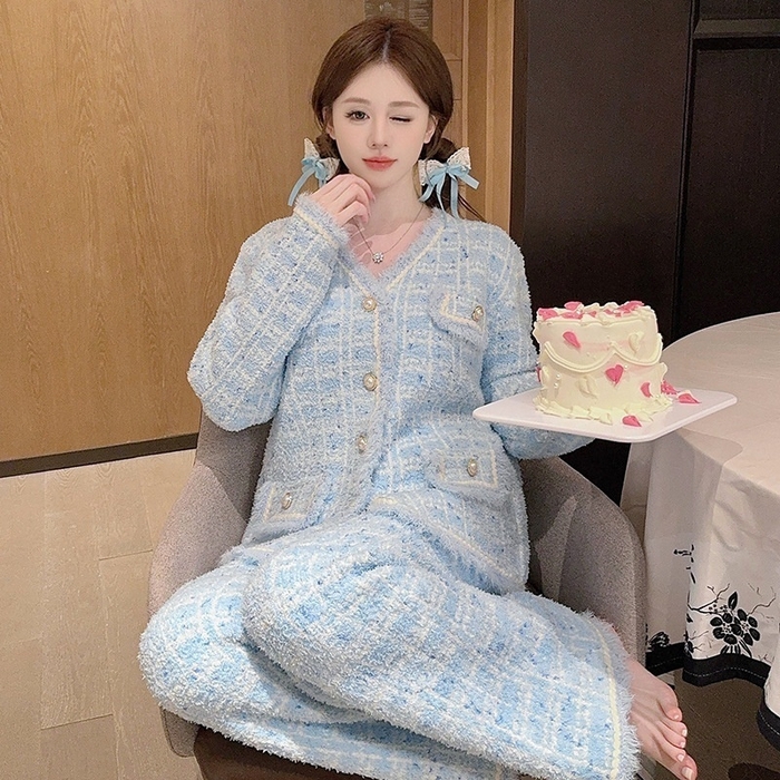 91家纺网 家纺一手货源 找家纺 （总）洛兰沙家居馆 2025新款半边绒睡衣女高级感开衫直筒裤家居服加厚可外穿百搭睡衣家居服