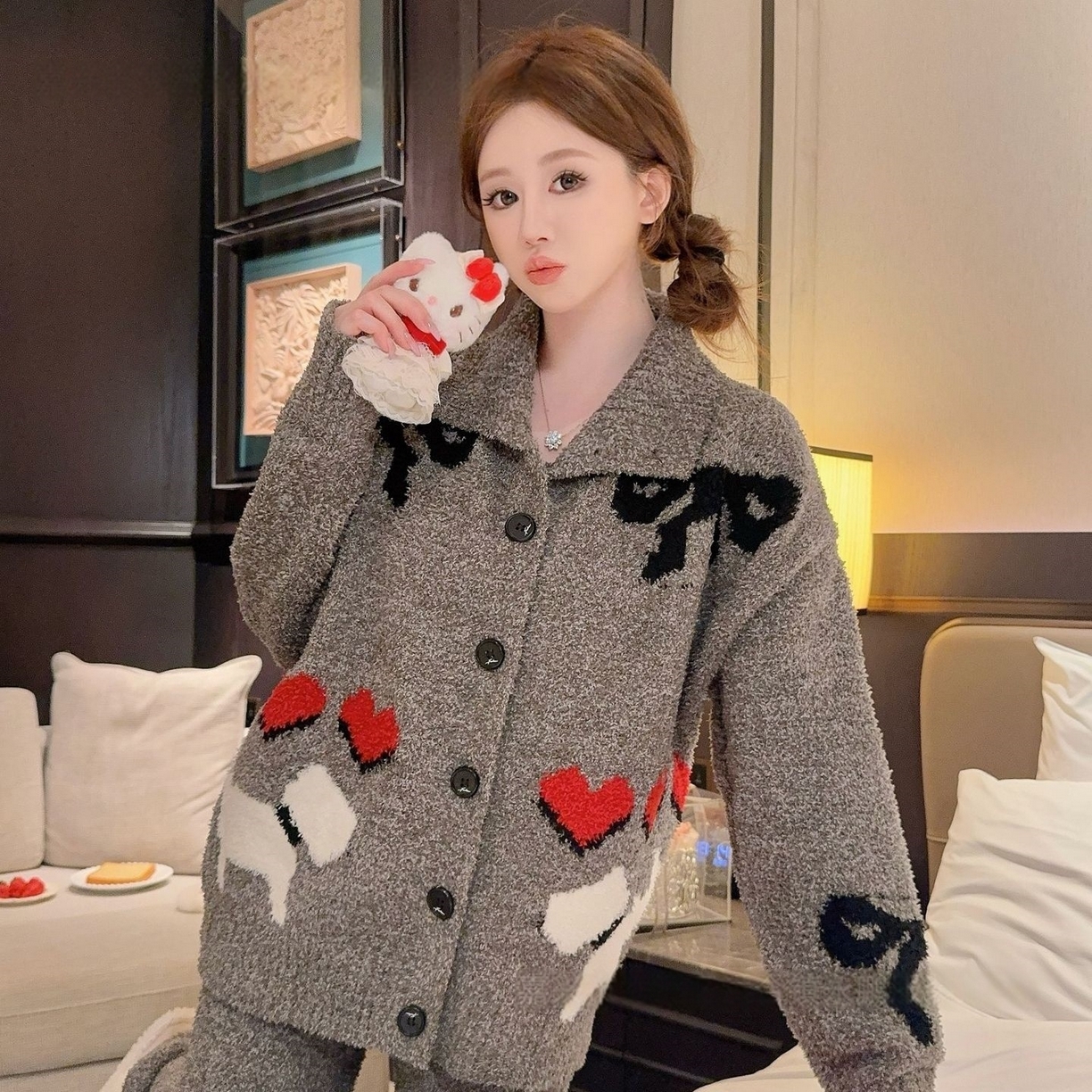 91家纺网 家纺一手货源 找家纺 （总）洛兰沙家居馆 2025新款半边绒睡衣女高级感开衫直筒裤家居服加厚可外穿百搭睡衣家居服