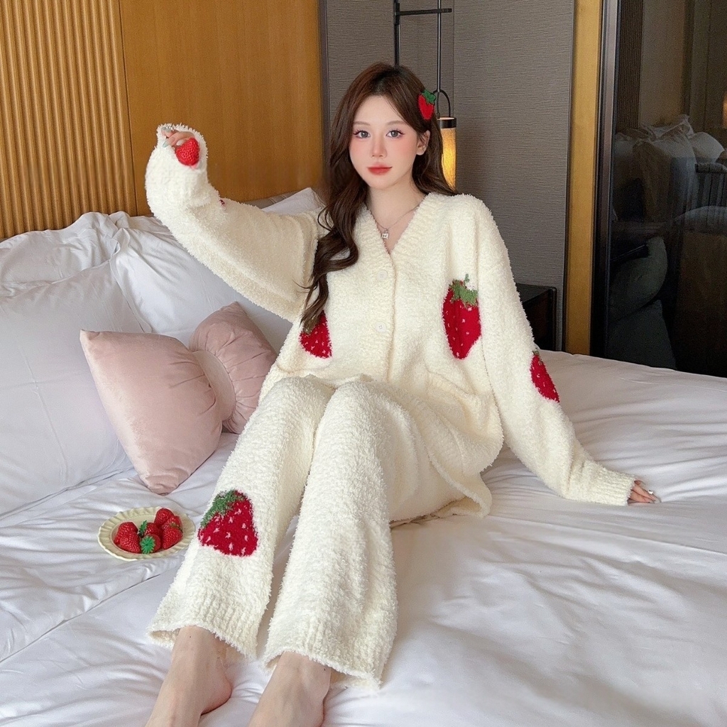 91家纺网 家纺一手货源 找家纺 洛兰沙家居馆 2025新款半边绒睡衣女高级感开衫直筒裤家居服加厚可外穿百搭睡衣家居服 半边绒8