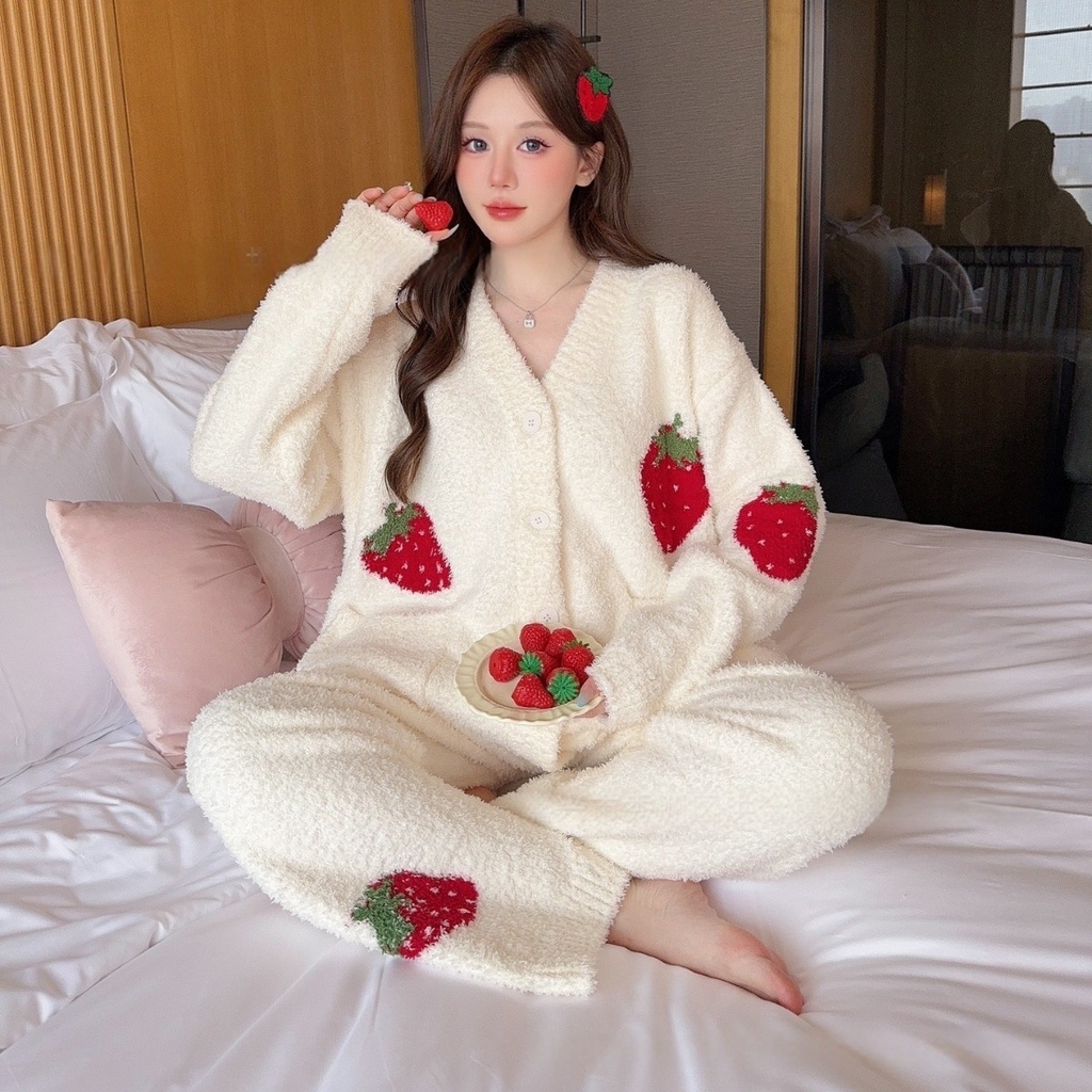 91家纺网 家纺一手货源 找家纺 洛兰沙家居馆 2025新款半边绒睡衣女高级感开衫直筒裤家居服加厚可外穿百搭睡衣家居服 半边绒8