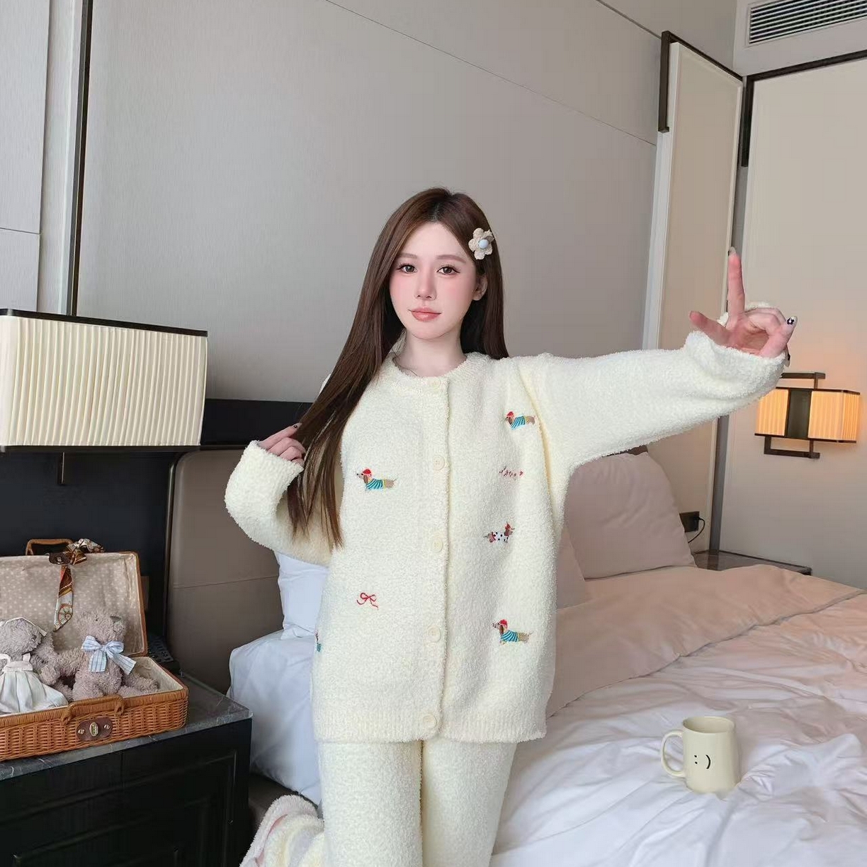 洛兰沙家居馆 2025新款半边绒睡衣女高级感开衫直筒裤家居服加厚可外穿百搭睡衣家居服 半边绒28