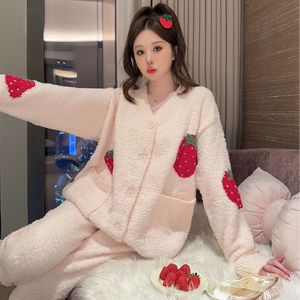 91家纺网 家纺一手货源 找家纺 洛兰沙家居馆 2025新款半边绒睡衣女高级感开衫直筒裤家居服加厚可外穿百搭睡衣家居服 半边绒8