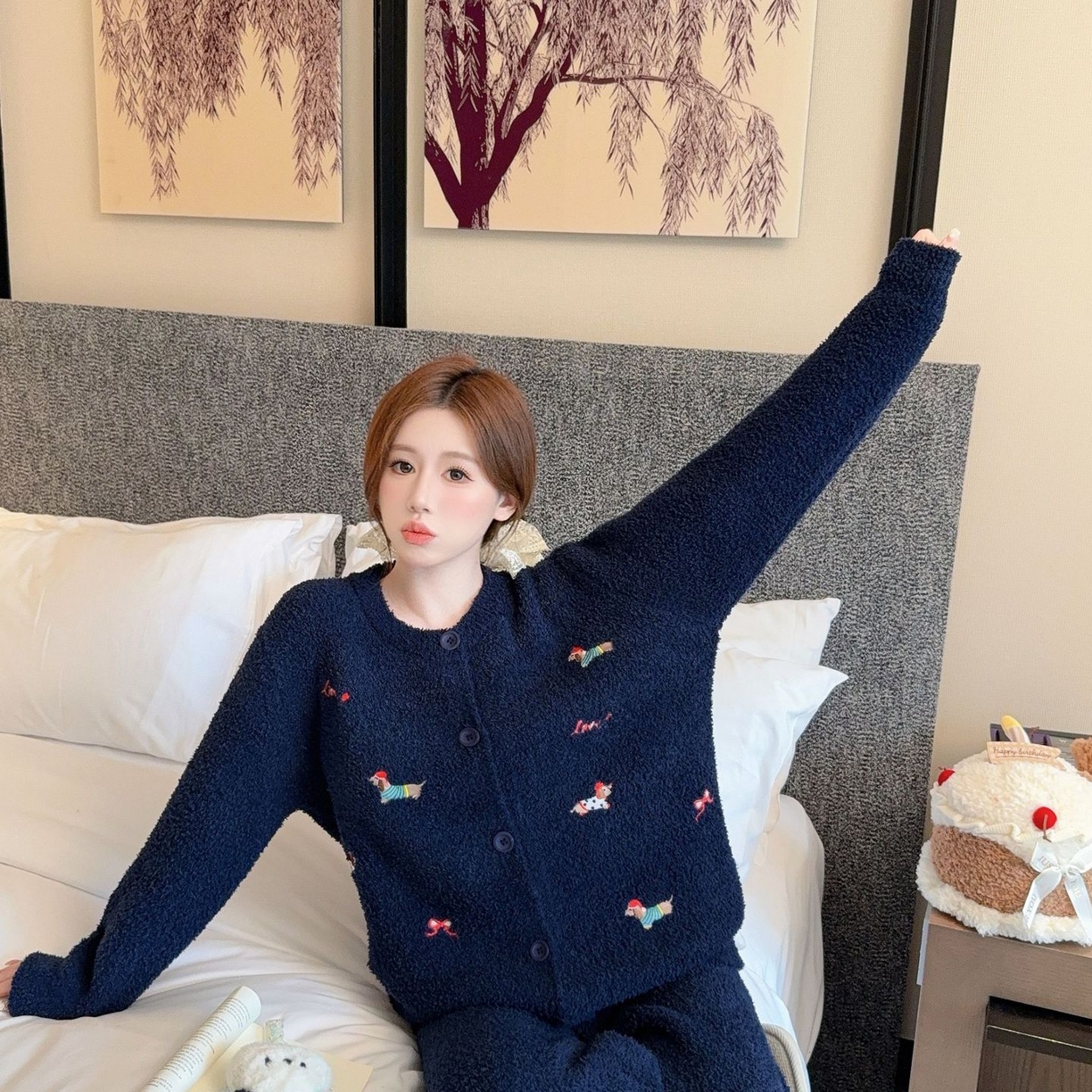 91家纺网 家纺一手货源 找家纺 洛兰沙家居馆 2025新款半边绒睡衣女高级感开衫直筒裤家居服加厚可外穿百搭睡衣家居服 半边绒17