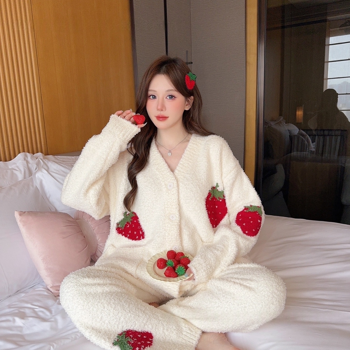 洛兰沙家居馆 2025新款半边绒睡衣女高级感开衫直筒裤家居服加厚可外穿百搭睡衣家居服 半边绒8