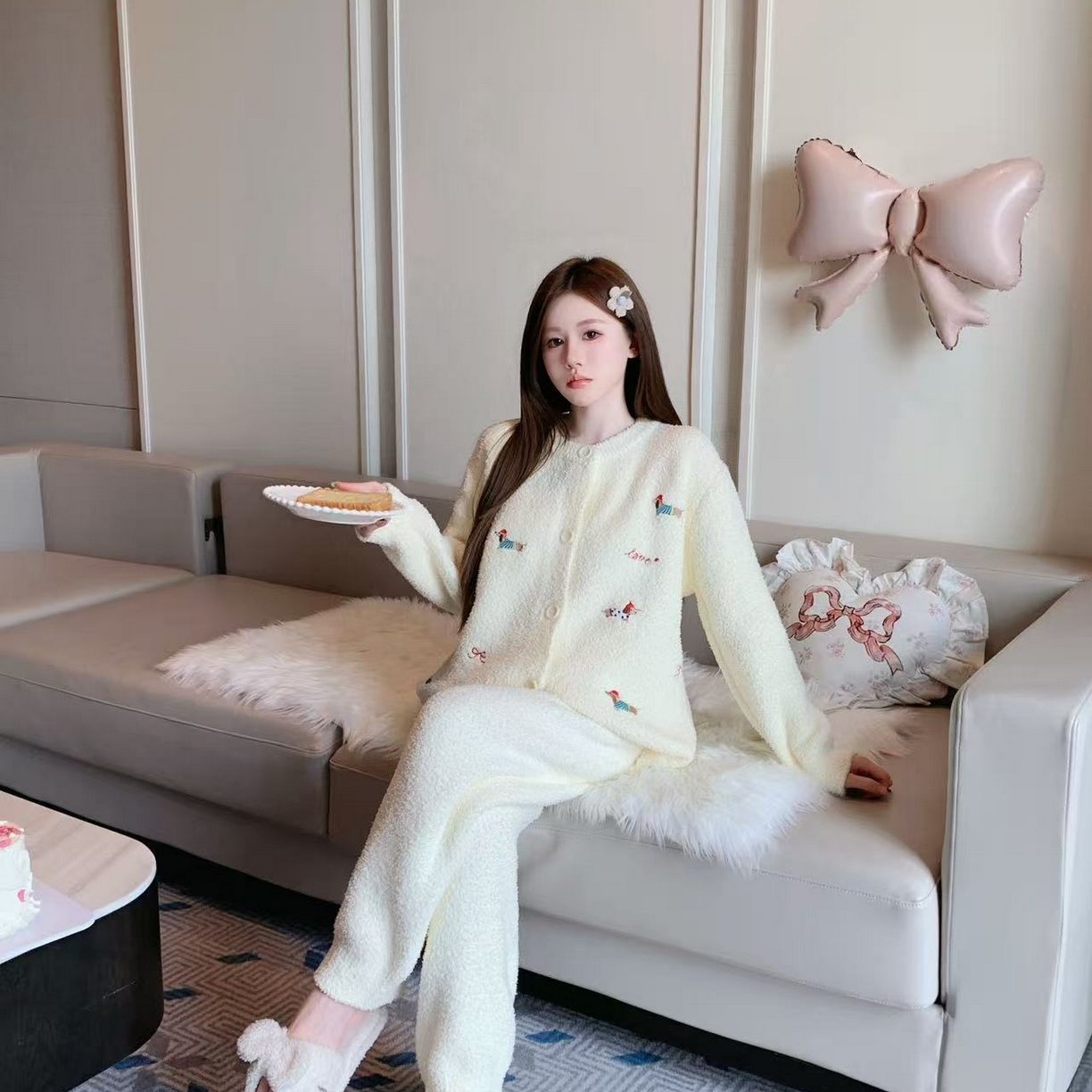 91家纺网 家纺一手货源 找家纺 洛兰沙家居馆 2025新款半边绒睡衣女高级感开衫直筒裤家居服加厚可外穿百搭睡衣家居服 半边绒28