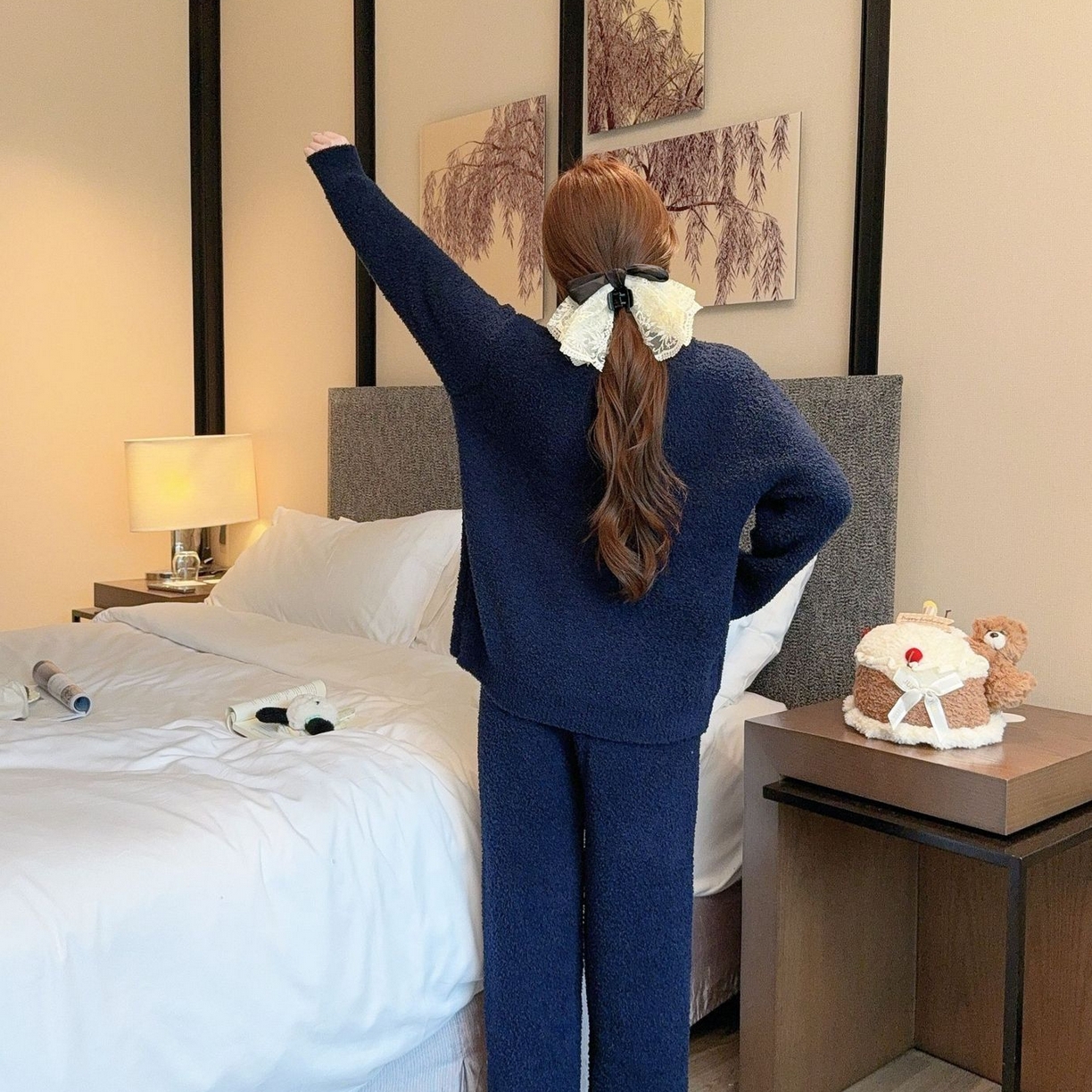 91家纺网 家纺一手货源 找家纺 洛兰沙家居馆 2025新款半边绒睡衣女高级感开衫直筒裤家居服加厚可外穿百搭睡衣家居服 半边绒17